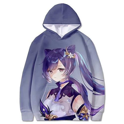 

Inspired by Genshin Impact Keqing Cartoon Manga Back To School Anime Harajuku Graphic Kawaii Hoodie For Men's Women's Couple's Adults' 3D Print Polyster