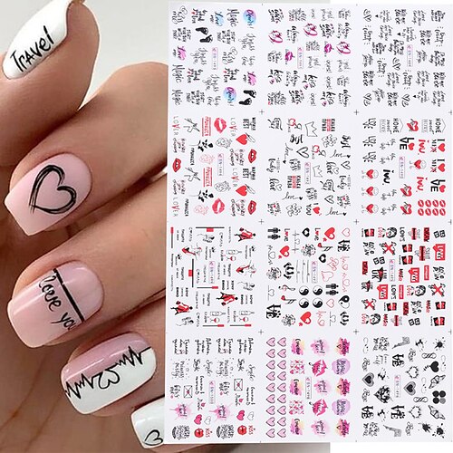 

36 pezzi manicure di san valentino lettera d'amore cursori di fiori per le unghie iscrizioni decorazione di arte del chiodo punte di adesivi per l'acqua chiodi di natale chiodi di natale involucro di