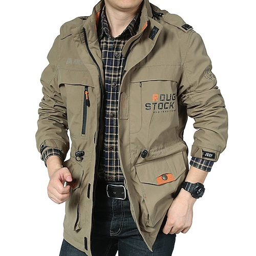 

Men's Winter Jacket Winter Coat Jacket Thermal Warm Daily Zipper Turndown Sporty Jacket Outerwear Solid Color Quilted Army Green Khaki Navy Blue / Fall / Long Sleeve