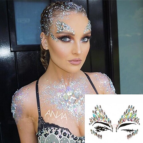 

3D Sexy Face Tattoo Stickers Temporary Tattoos Glitter Fake Tattoo Rhinestones For Woman Party Face Jewels Tattoo