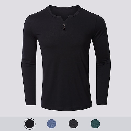 

Men's T-Shirt Solid Color Button-Down Long Sleeve Casual Tops Simple Basic Formal Fashion