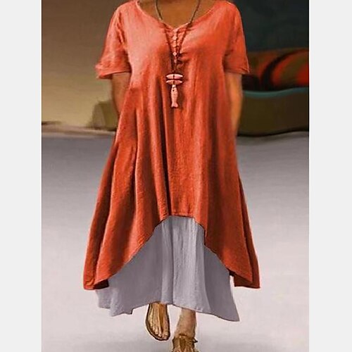 

Women's Plus Size Holiday Dress Solid Color V Neck Long Sleeve Fall Spring Casual Vintage Maxi long Dress Daily Date Dress