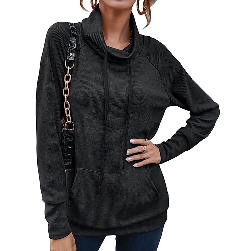 

Women's Sweatshirt Pullover Active Streetwear Front Pocket White Black Blue Plain Daily High Neck Long Sleeve S M L XL XXL