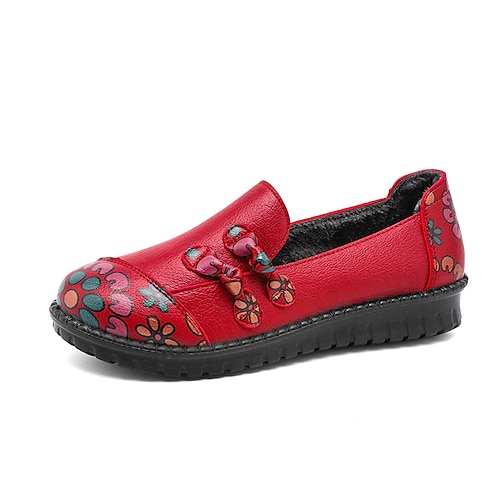 

Women's Slip-Ons Daily Flower Flat Heel Round Toe Faux Leather Loafer Floral Black Yellow Red