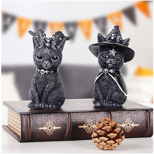 

Halloween Crafts Decoration Resin Table Top Stand Stand Alone 10cm Magic Cat Ornament