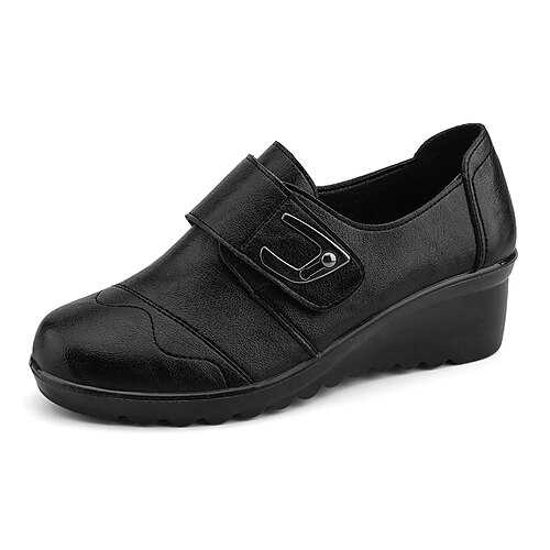 

Women's Slip-Ons Daily Wedge Heel Round Toe Faux Leather Magic Tape Solid Colored Black Red