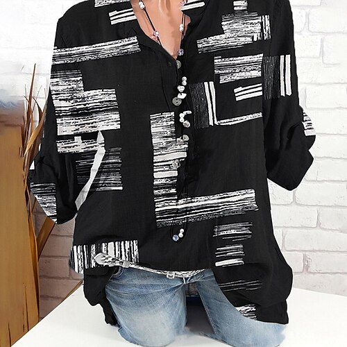 

Women's Plus Size Tops Blouse Abstract Print Half Sleeve Shirt Collar Streetwear Daily Weekend Polyester Fall Black