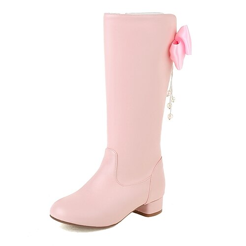 

Girls' Boots Casual Boots Heel Christmas Day PU Cute Casual / Daily Fashion Boots Big Kids(7years ) Christmas Daily Bowknot Pearl Pink White Black Fall Winter / Knee High Boots / Rubber