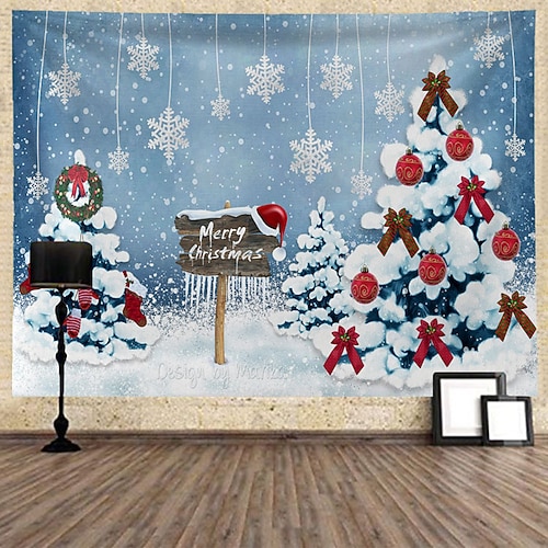 

Christmas Santa Claus Holiday Party Wall Tapestry Photography Background Art Decor Blanket Curtain Hanging Home Bedroom Living Room Decoration Tree Snowman Elk Snowflake Candle Gift Fireplace