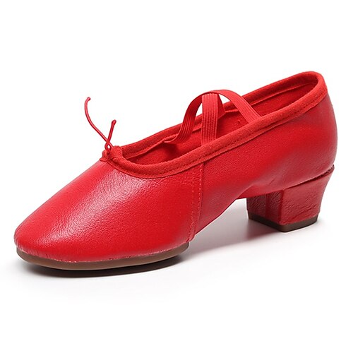 

Women's Ballet Shoes Ballroom Shoes Red Ballet Pumps Training Performance Practice Heel Thick Heel Round Toe Black Pink Red Elastic Band Slip-on Adults'