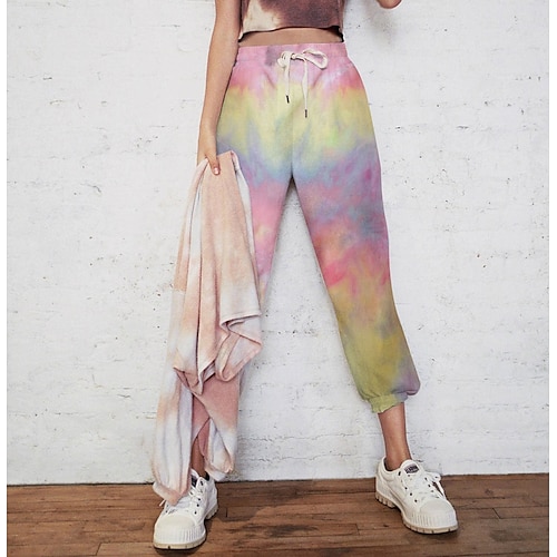 

Women's Sweatpants Joggers Cotton Blend Purple Yellow Gray Mid Waist Casual / Sporty Athleisure Casual Weekend Side Pockets Print Micro-elastic Full Length Comfort Tie Dye S M L XL XXL