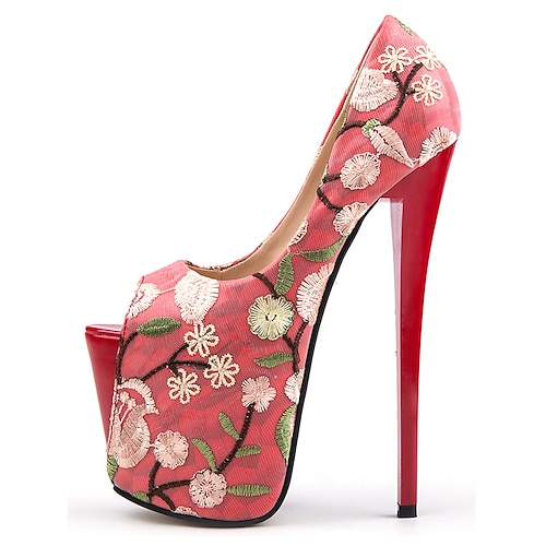 

Women's Heels Wedding Party Platform Stiletto Heel Peep Toe Synthetics Loafer Color Block Almond Red