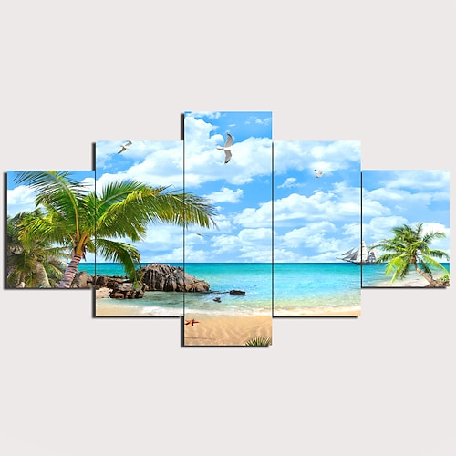 

5 Panels Wall Art Canvas Prints Painting Artwork Picture Seascape Painting Home Decoration Decor Rolled Canvas No Frame Unframed Unstretched
