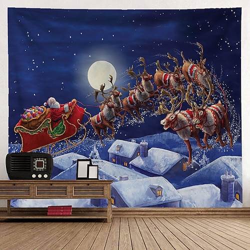 

Christmas Santa Claus Holiday Party Wall Tapestry Art Decor Photo Background Backdrop Home Bedroom Living Room Decoration Christmas Tree Snowman Elk Snowflake Candle Gift Fireplace