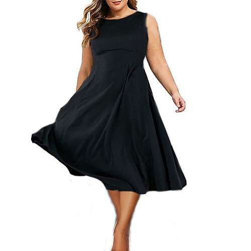 

Women's Plus Size Party Dress Solid Color Crew Neck Ruched Sleeveless Spring Summer Casual Prom Dress Midi Dress Daily Vacation Dress / Homecoming Dress