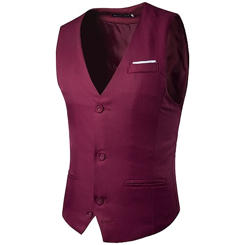 

Men's Casual Vest Solid Color Regular Fit V Neck Single Breasted Three-buttons Black Burgundy Grey 2022