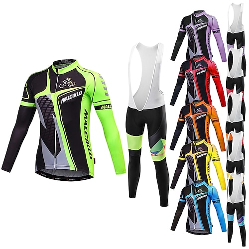 

Men's Long Sleeve Cycling Jersey with Bib Tights Winter Summer Lycra Green Lavender Orange British Bike Jersey Bib Tights Clothing Suit 3D Pad Breathable Quick Dry Back Pocket Sports Patterned