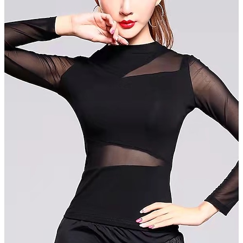 

Ballroom Dance Top Women's Training Long Sleeve Natural Tulle Rayon