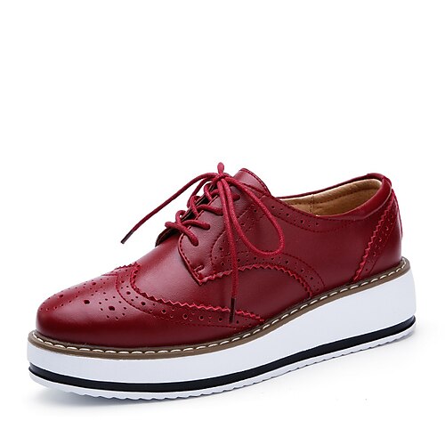 

Women's Oxfords Work Daily Flat Heel Round Toe Leather Lace-up Solid Colored Black Burgundy