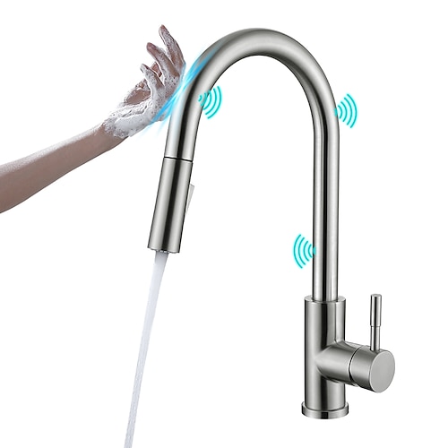 

Touchless Sensor Kitchen Faucets with Pull Down Sprayer Touch On Single Handle Kitchen Sink Faucet with Pull Out Sprayer Stainless Steel Fingerprint Resistant Brushed Nickel