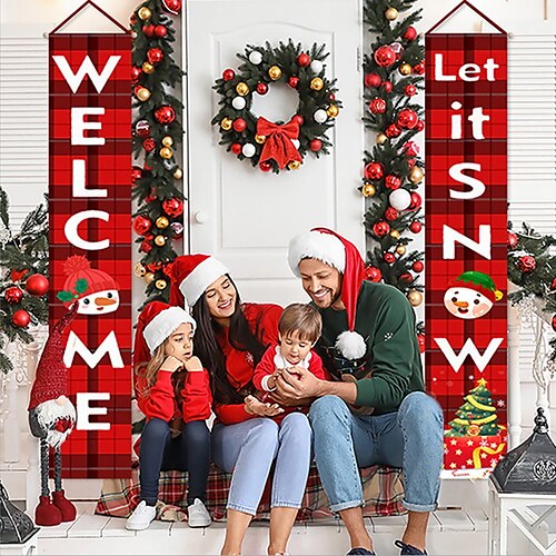 

Christmas Couplet Door Plaid Flag Hanging Cloth Christmas Decorations
