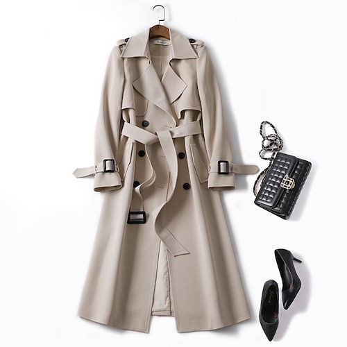 Women's Trench Coat Daily Fall Winter Long Coat Regular Fit Warm Fashion Classic Jacket Long Sleeve Plaid Lace up Blue Camel / Spring / Work / Women's Trench Coat Daily Fall Winter Long Coat Regular Fit Warm Fashion Classic Jacket Long Sleeve Plaid Lace up Blue Camel / Spring / Work /