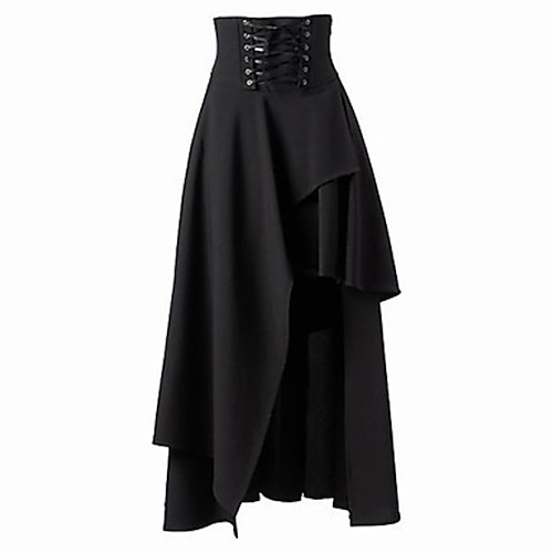 

Women's Swing Asymmetrical Polyester Black Skirts Summer Drawstring Layered Without Lining Streetwear Punk & Gothic Party Weekend S M L / Loose Fit