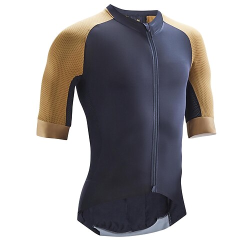 

21Grams Men's Cycling Jersey Short Sleeve Bike Top with 3 Rear Pockets Mountain Bike MTB Road Bike Cycling Breathable Quick Dry Moisture Wicking Reflective Strips Black Yellow Dark Navy Patchwork