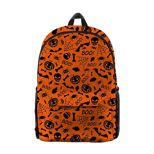 

Unisex Oxford Cloth 300D School Bag Commuter Backpack 3D Large Capacity Breathable Zipper Tiered Cartoon 3D Print Halloween School Daily Orange