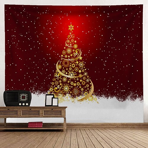 

Christmas Santa Claus Holiday Party Wall Tapestry Photography Background Art Decor Blanket Hanging Home Bedroom Living Room Decoration Tree Snowman Elk Snowflake Candle Gift Fireplace