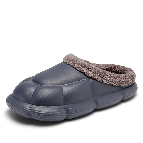 

Men's Slippers & Flip-Flops Warm Slippers Fleece Slippers Fleece lined Casual Home Daily Walking Shoes PU Booties / Ankle Boots Blue Gray Winter