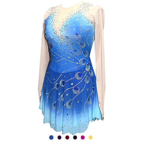

Figure Skating Dress Women's Girls' Ice Skating Dress Outfits Violet Royal Blue Dark Navy Flower Patchwork Spandex Stretchy Training Competition Skating Wear Handmade Patchwork Classic Crystal