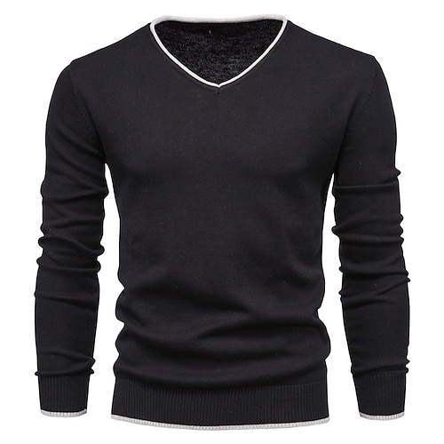 Men's Sweater Pullover Sweater Jumper Knit Knitted Solid Color V