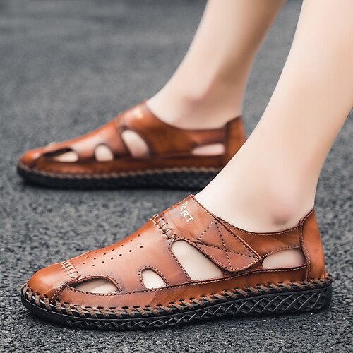 

Men's Hiking Shoes Walking Shoes Sandals Shock Absorption Breathable Quick Dry Lightweight Fishing Hiking Climbing Leather Summer Black khaki Brown