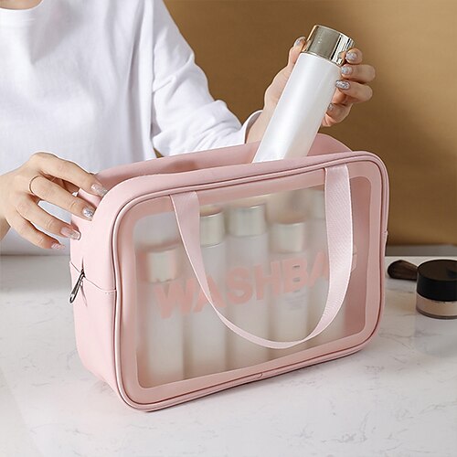 

Cosmetic Bag Women's Portable Large Capacity Super Fire Waterproof Transparent Bath Storage Bag Travel Wash Bag 29X10X22cm