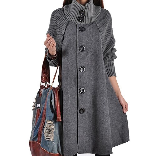 

Women's Plus Size Winter Coat Coat Button Solid Color Plain Outdoor Causal Long Sleeve Turtleneck Long Winter Fall Black Red Gray L XL XXL 3XL
