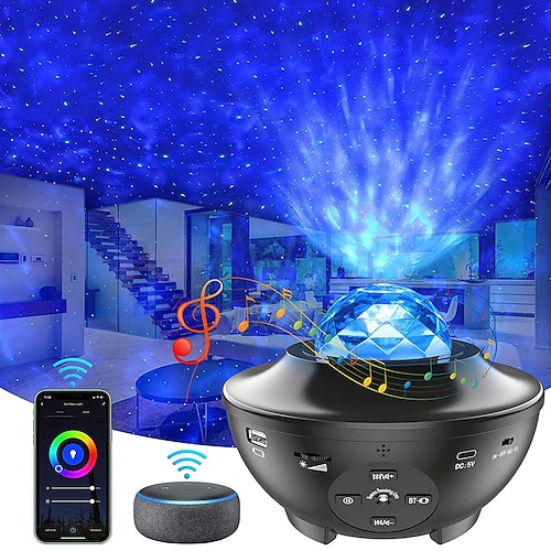 

Star Galaxy Projector Light Projection Light Remote Controlled Laser Light Projector Smart App Control Party Wedding Gift RGBWhite