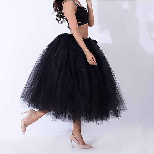 Damen Rock Ballettröckchen Midi Röcke Layer-Look Tüll Einfarbig Leistung Party Sommer Organza Basic Schwarz Weiß Rote Purpur