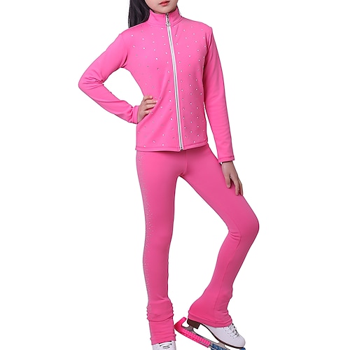 

Figure Skating Jacket with Pants Girls' Ice Skating Jacket Pants / Trousers Leggings Fuchsia Blue Fleece Spandex High Elasticity Training Practise Competition Skating Wear Thermal Warm Handmade