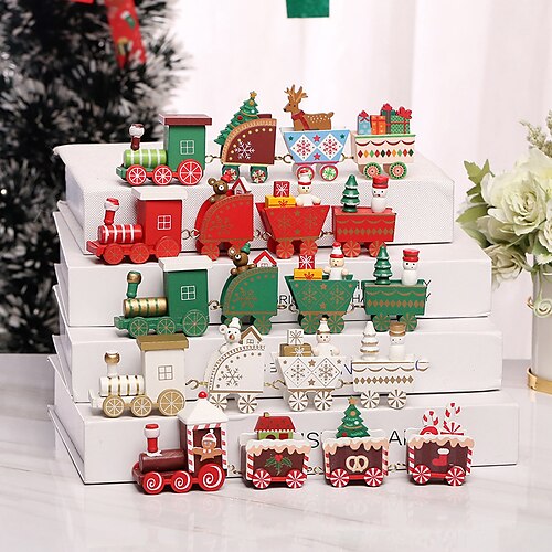 

Christmas Gifts Decorations Mini Four-section Train Diy Assembly Wooden Small Ornaments Window Tabletop