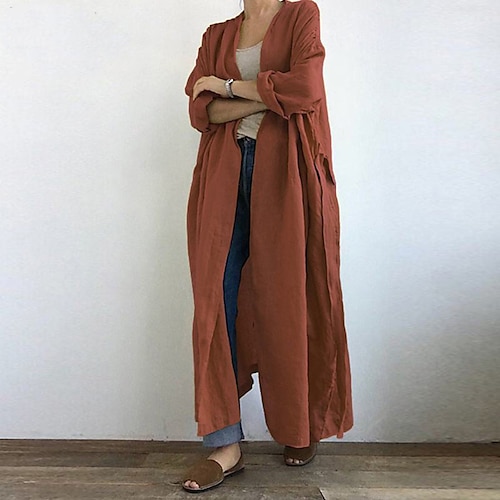 

Women's Coat Street Daily Going out Winter Fall Maxi Coat Loose Fit Warm Breathable Casual Jacket Long Sleeve Plain Blue Orange Coffee / Pocket / Open Front