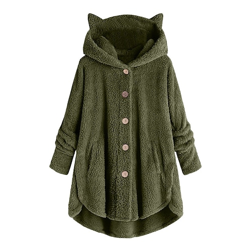 

Women's Coat Teddy Coat Sherpa jacket Fleece Jacket Daily Fall Winter Regular Coat Regular Fit Warm Casual Jacket Long Sleeve Plain Fur Trim Pocket Green Black Gray