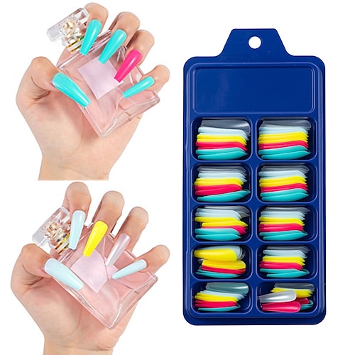 

2 Boxes (100 Pieces/Box) Candy Color False Nail Wearable Full Cover Solid Color Pointed False Nail Stickers Long Ballerina Blue Pink Nail Tips Christmas Nails Xmas Nails Christmas Acrylic Nails