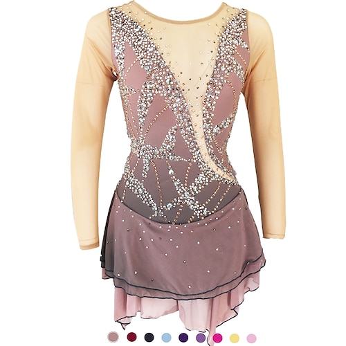 

Figure Skating Dress Women's Girls' Ice Skating Dress Outfits Violet Purple Dark Purple Open Back Spandex Stretch Yarn High Elasticity Training Skating Wear Solid Colored Classic Crystal / Rhinestone