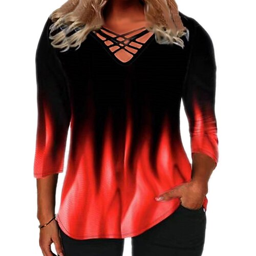 

Women's Plus Size Tops Blouse Color Gradient Print 3/4 Length Sleeve V Neck Streetwear Preppy Daily Weekend Polyester Fall Spring Green White