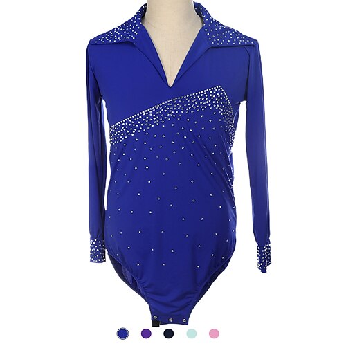 

Figure Skating Top Men's Boys' Ice Skating Outfits Top Purple Pink Royal Blue High Elasticity Training Competition Skating Wear Handmade Crystal / Rhinestone Long Sleeve Ice Skating Figure Skating