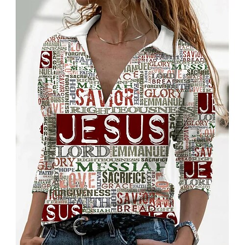 

Women's Blouse Shirt Yellow Gray White Graphic Letter Print Long Sleeve Casual Daily Basic Rock Shirt Collar Regular S / 3D Print