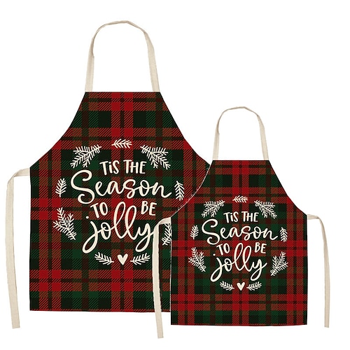 

Mommy and Me Christmas Aprons Graphic Christmas pattern Letter Christmas Gifts Print Green Cute Matching Outfits / Fall / Spring / Sweet