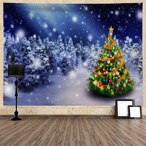 

Christmas Santa Claus Holiday Party Wall Tapestry Photography Background Art Decor Blanket Curtain Hanging Home Bedroom Living Room Decoration Tree Snowman Elk Snowflake Candle Gift Fireplace