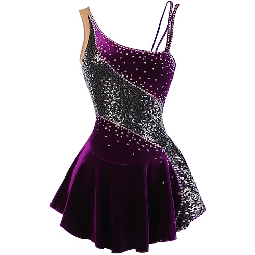 

Figure Skating Dress Women's Girls' Ice Skating Dress Outfits Purple Velvet Stretchy Competition Skating Wear Handmade Floral Botanical Fashion Sleeveless Ice Skating Figure Skating / Summer / Winter